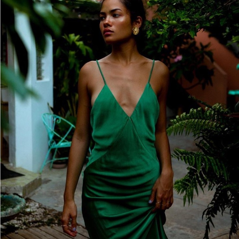 Rat & Boa Emerald Green Slip Dress Bias Cut Backless Maxi Formal